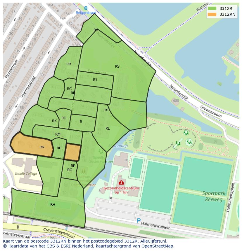 Afbeelding van het postcodegebied 3312 RN op de kaart.
