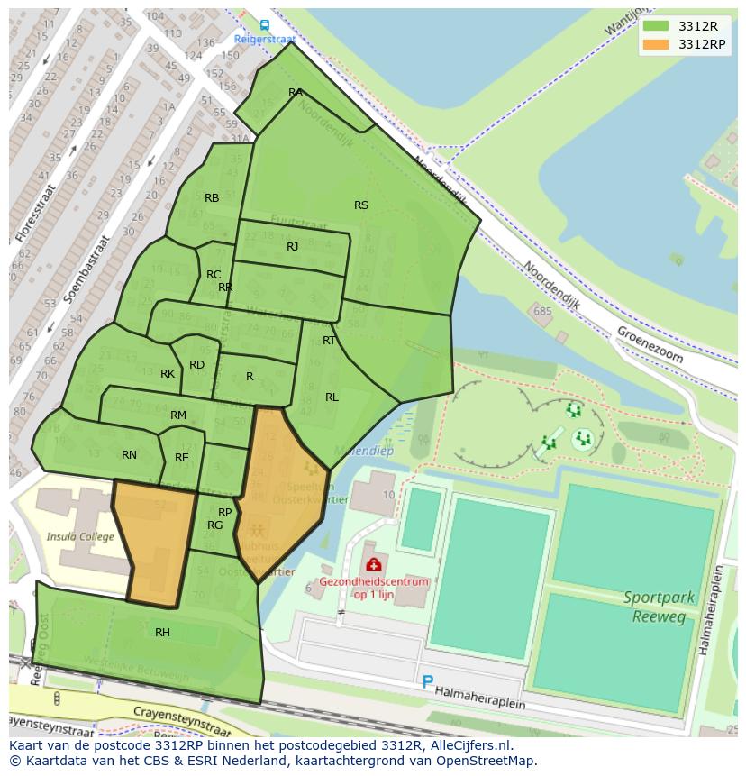 Afbeelding van het postcodegebied 3312 RP op de kaart.