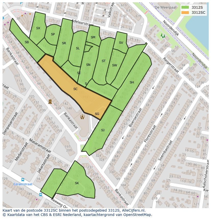 Afbeelding van het postcodegebied 3312 SC op de kaart.