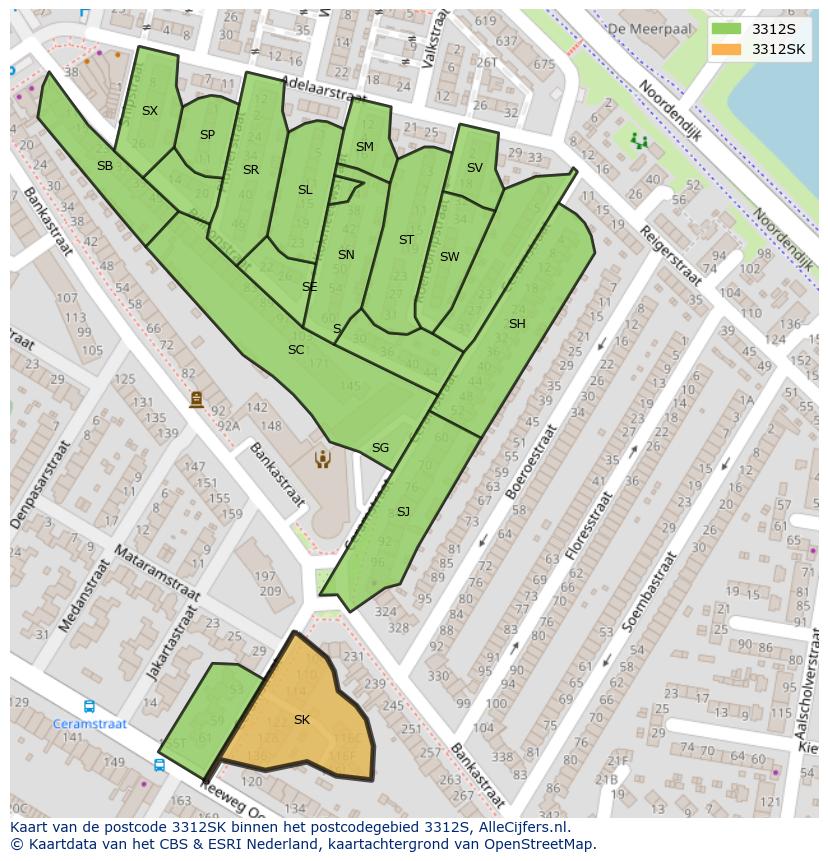 Afbeelding van het postcodegebied 3312 SK op de kaart.