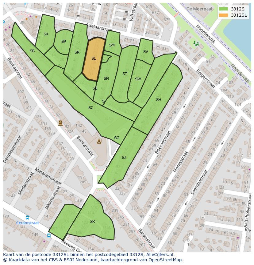 Afbeelding van het postcodegebied 3312 SL op de kaart.
