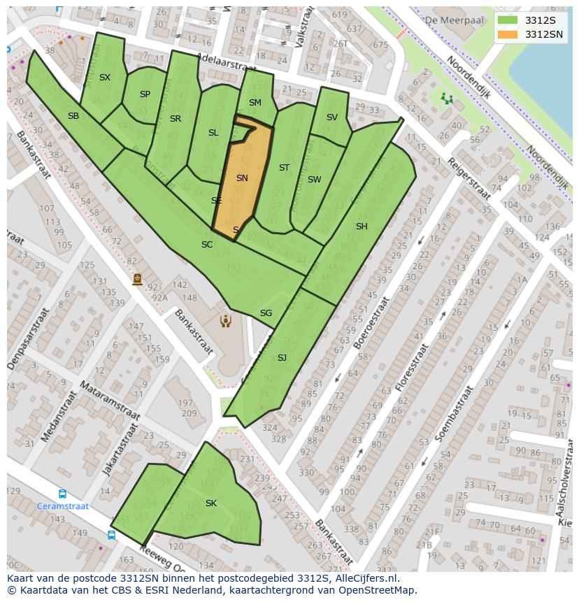 Afbeelding van het postcodegebied 3312 SN op de kaart.