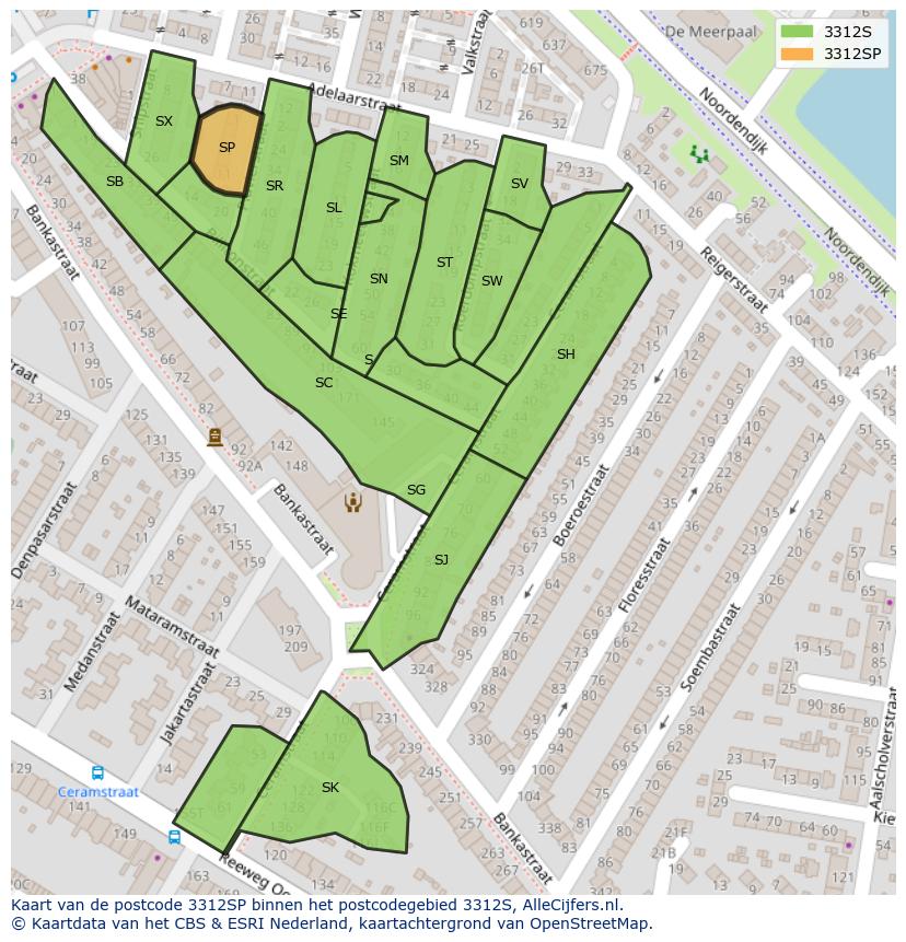 Afbeelding van het postcodegebied 3312 SP op de kaart.