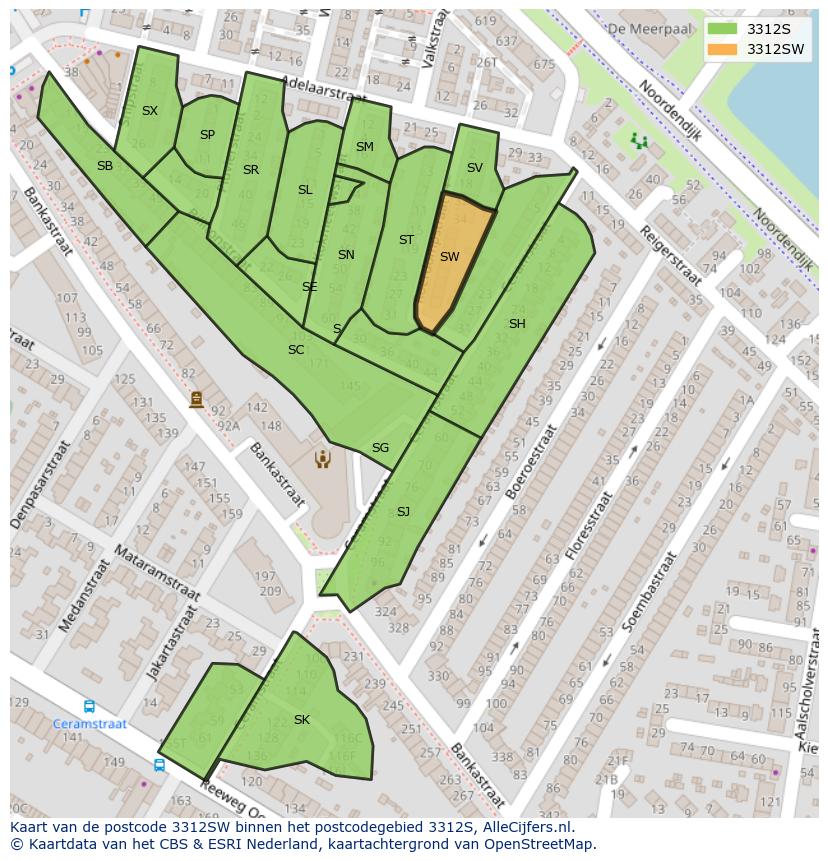 Afbeelding van het postcodegebied 3312 SW op de kaart.