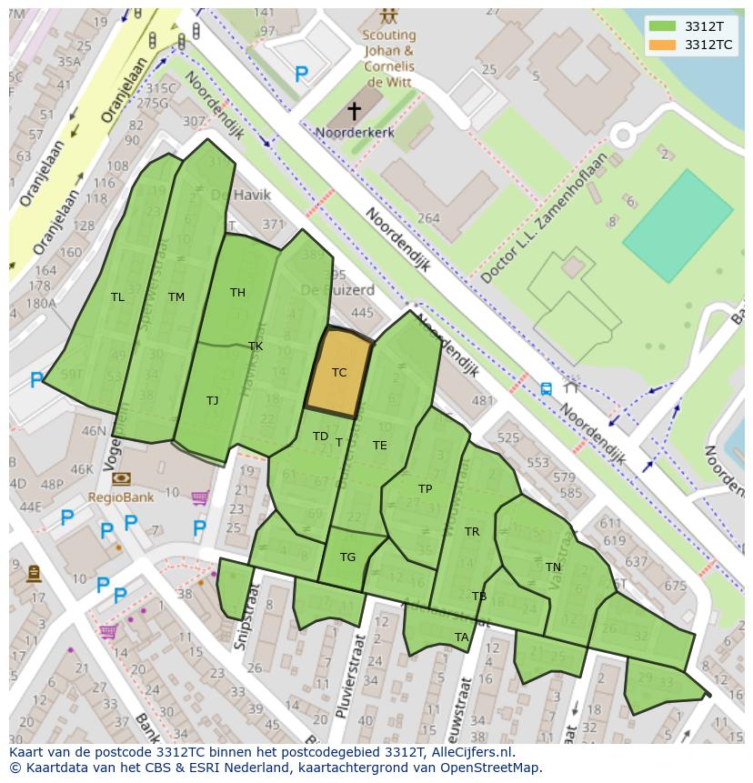 Afbeelding van het postcodegebied 3312 TC op de kaart.