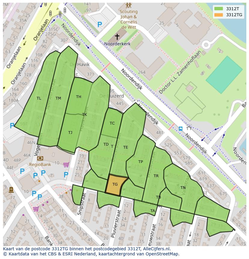 Afbeelding van het postcodegebied 3312 TG op de kaart.