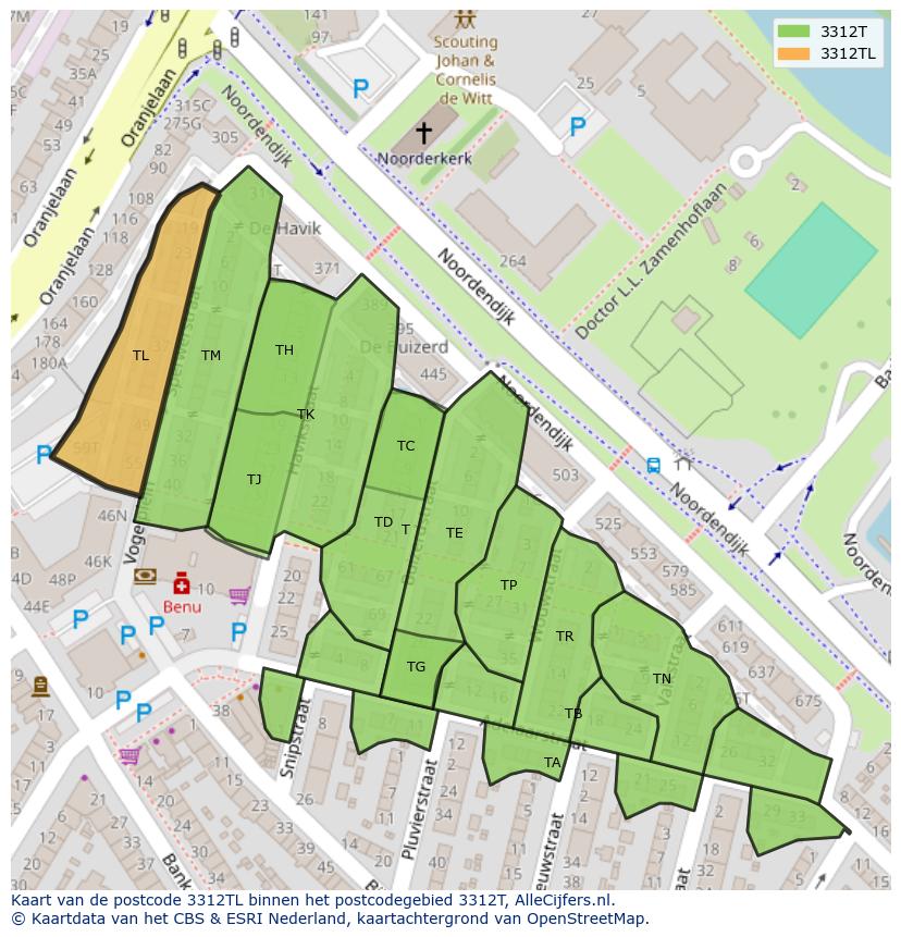 Afbeelding van het postcodegebied 3312 TL op de kaart.