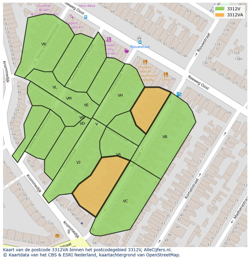 Afbeelding van het postcodegebied 3312 VA op de kaart.