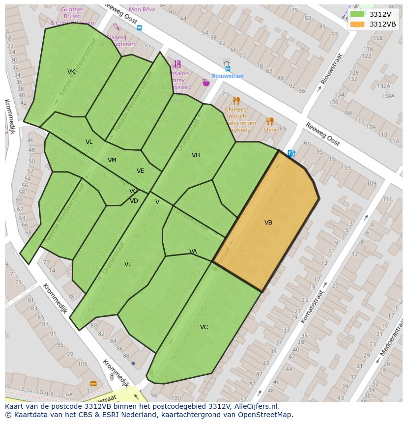 Afbeelding van het postcodegebied 3312 VB op de kaart.