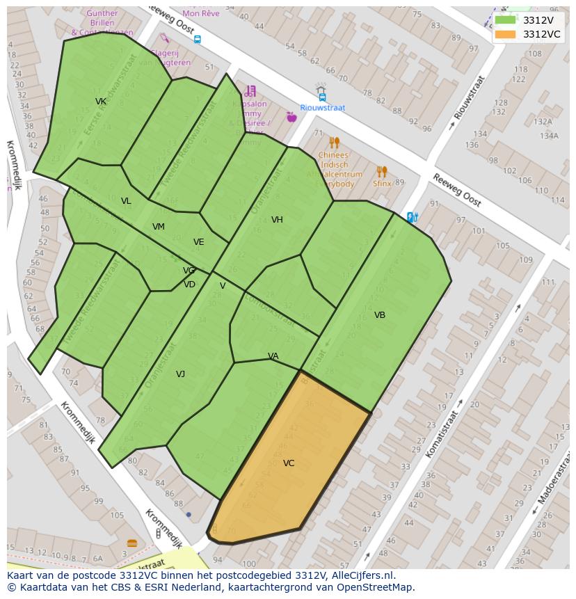 Afbeelding van het postcodegebied 3312 VC op de kaart.