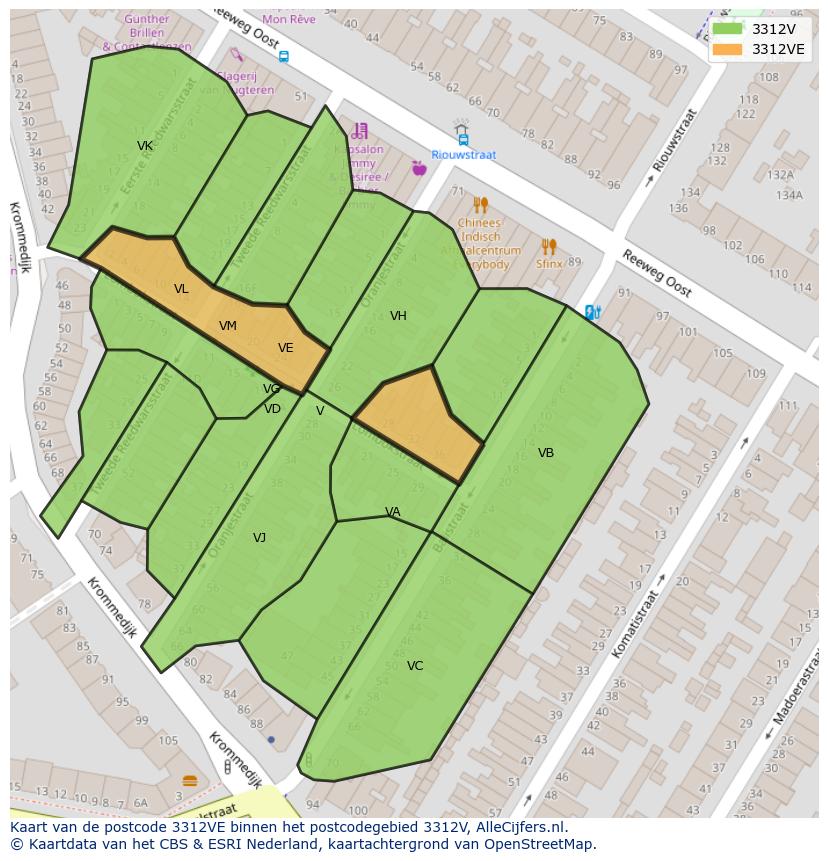 Afbeelding van het postcodegebied 3312 VE op de kaart.
