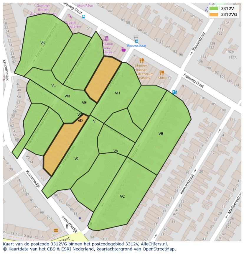 Afbeelding van het postcodegebied 3312 VG op de kaart.