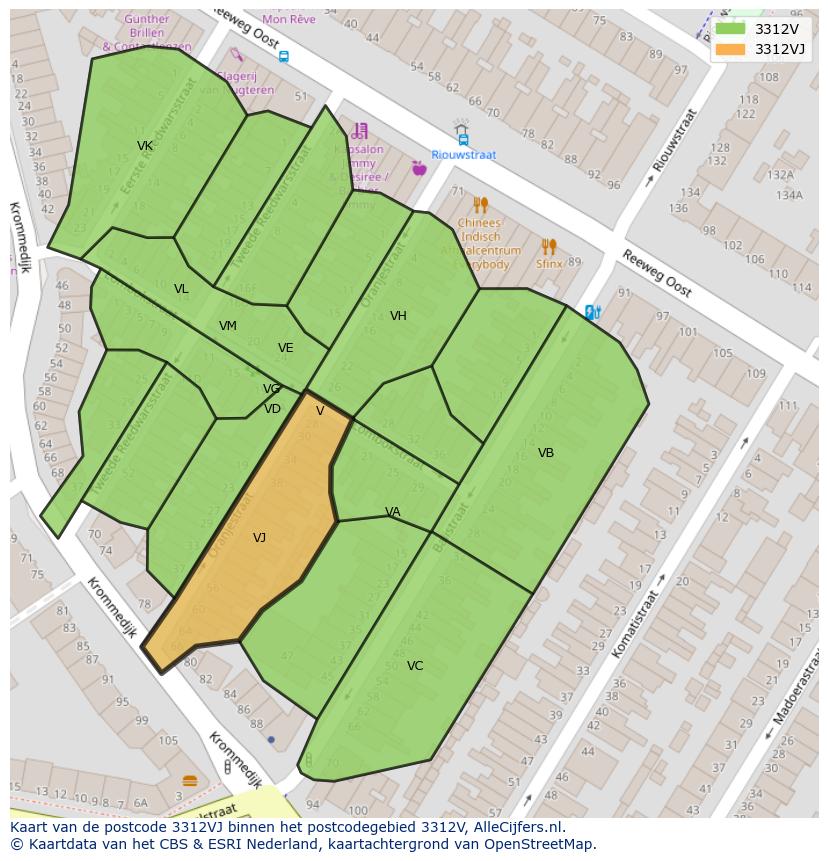 Afbeelding van het postcodegebied 3312 VJ op de kaart.