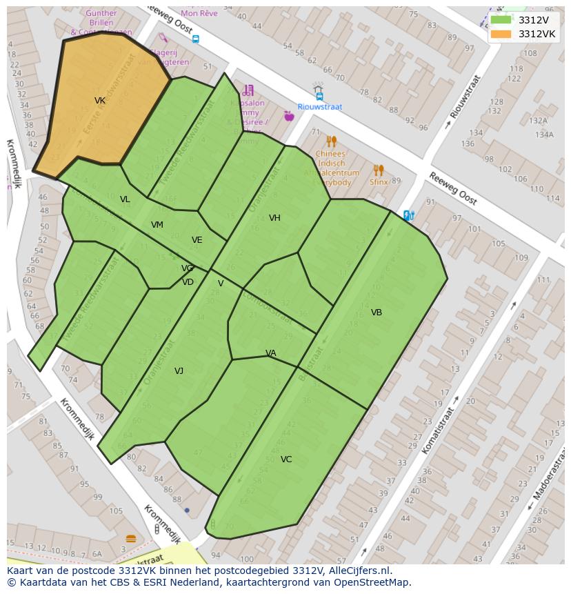 Afbeelding van het postcodegebied 3312 VK op de kaart.