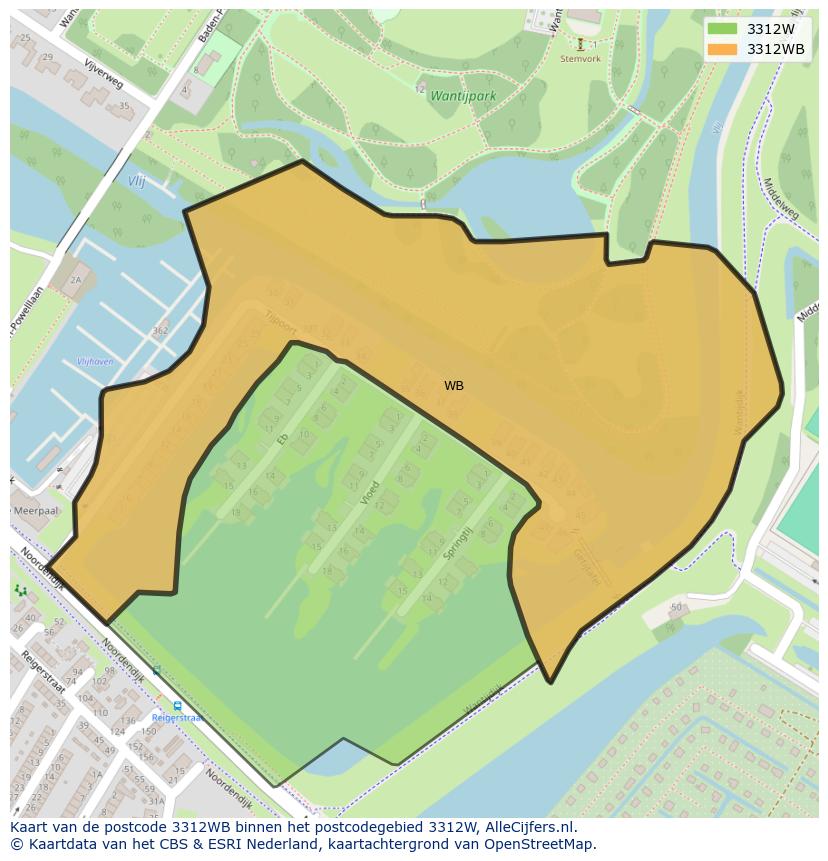 Afbeelding van het postcodegebied 3312 WB op de kaart.