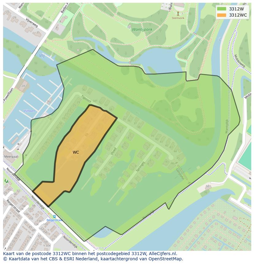 Afbeelding van het postcodegebied 3312 WC op de kaart.