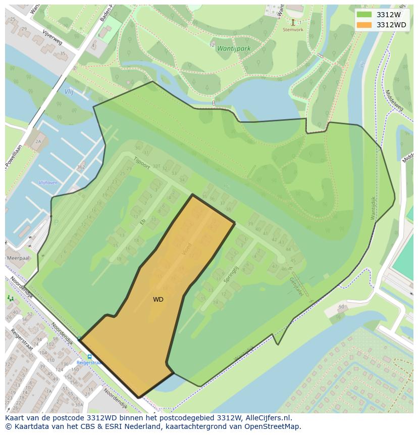 Afbeelding van het postcodegebied 3312 WD op de kaart.