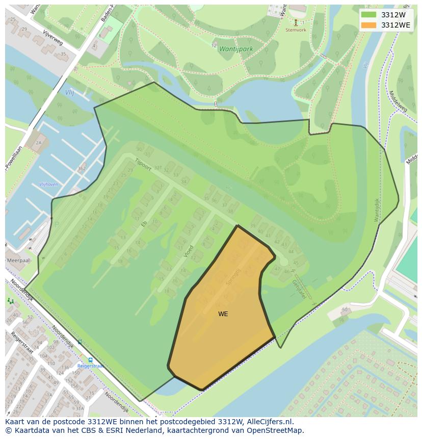 Afbeelding van het postcodegebied 3312 WE op de kaart.