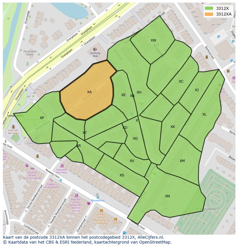 Afbeelding van het postcodegebied 3312 XA op de kaart.