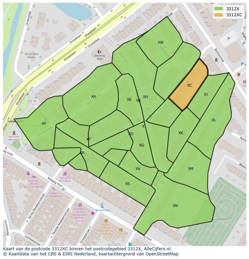 Afbeelding van het postcodegebied 3312 XC op de kaart.
