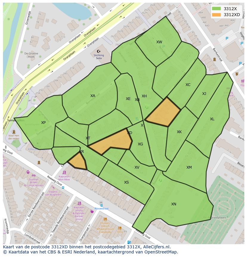 Afbeelding van het postcodegebied 3312 XD op de kaart.