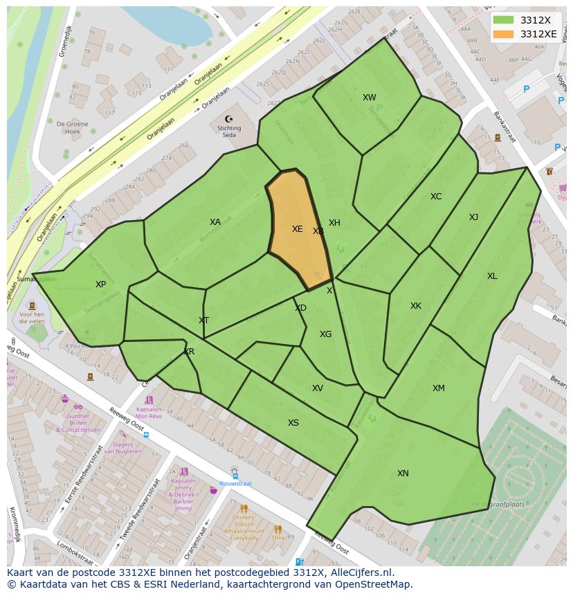 Afbeelding van het postcodegebied 3312 XE op de kaart.