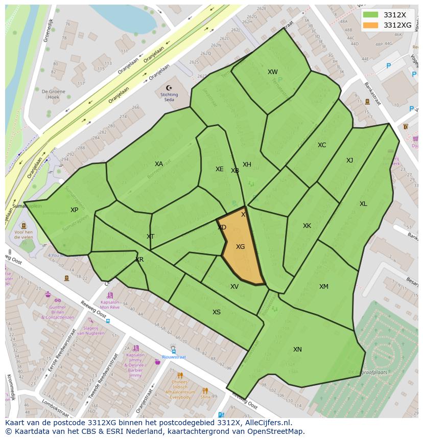 Afbeelding van het postcodegebied 3312 XG op de kaart.