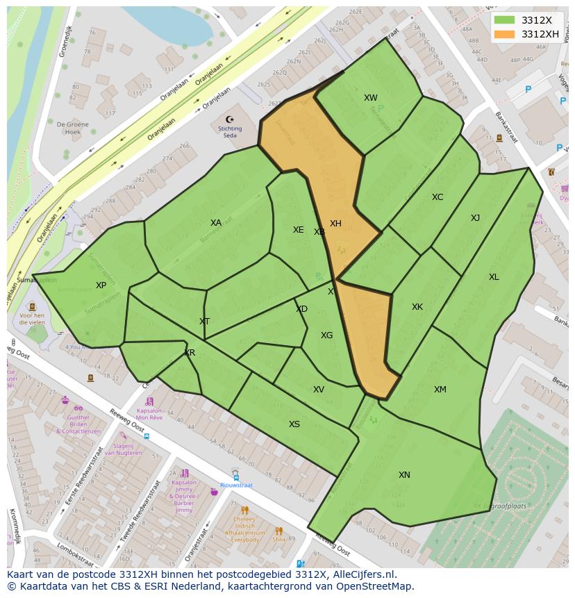 Afbeelding van het postcodegebied 3312 XH op de kaart.