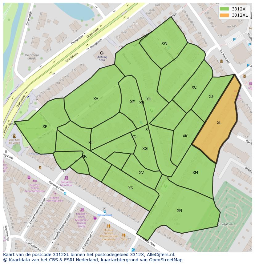 Afbeelding van het postcodegebied 3312 XL op de kaart.