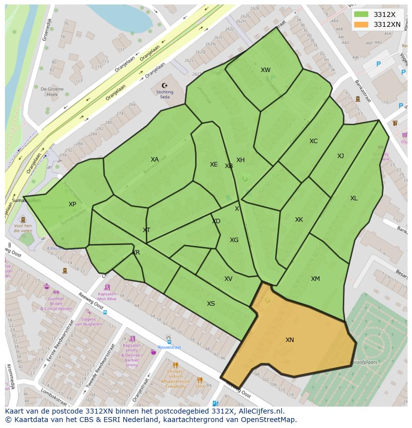 Afbeelding van het postcodegebied 3312 XN op de kaart.