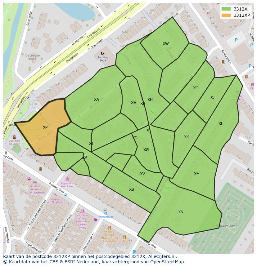 Afbeelding van het postcodegebied 3312 XP op de kaart.