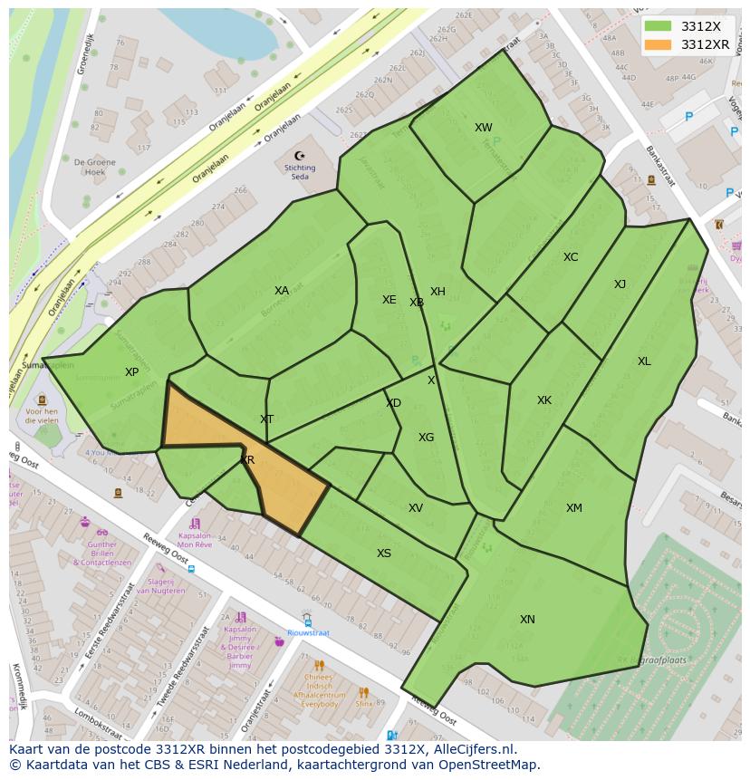 Afbeelding van het postcodegebied 3312 XR op de kaart.