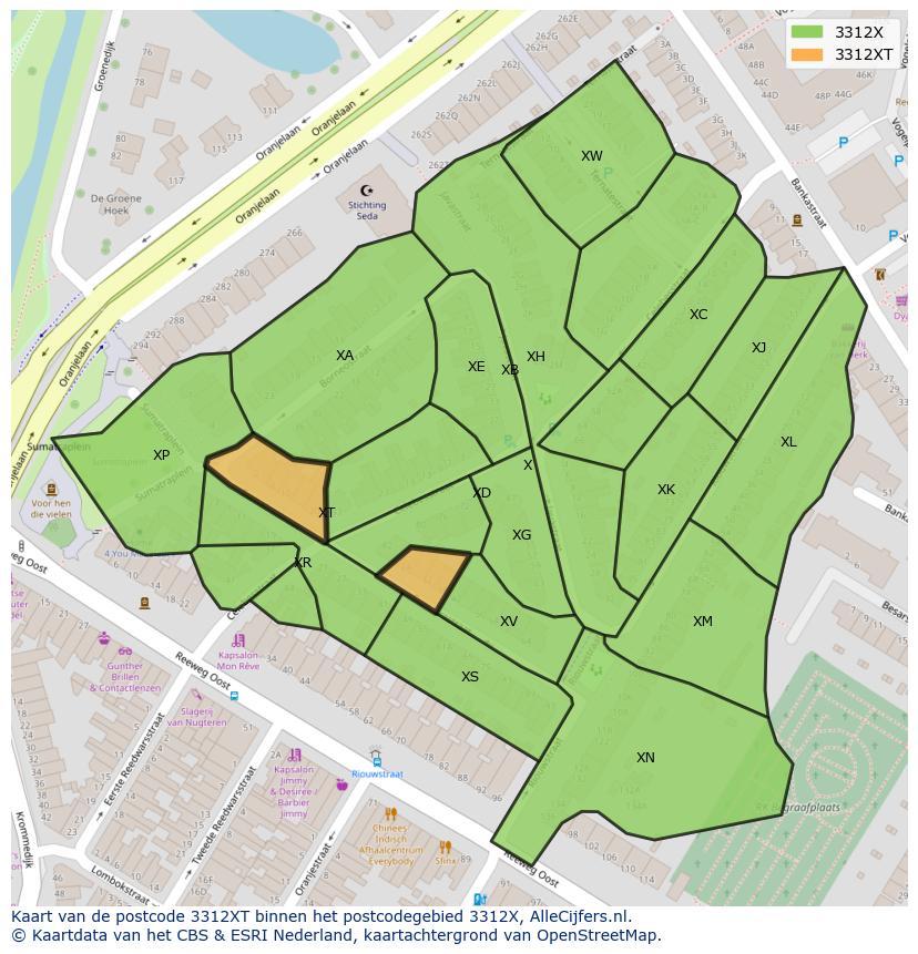 Afbeelding van het postcodegebied 3312 XT op de kaart.