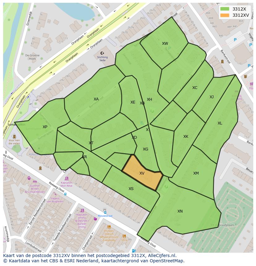 Afbeelding van het postcodegebied 3312 XV op de kaart.