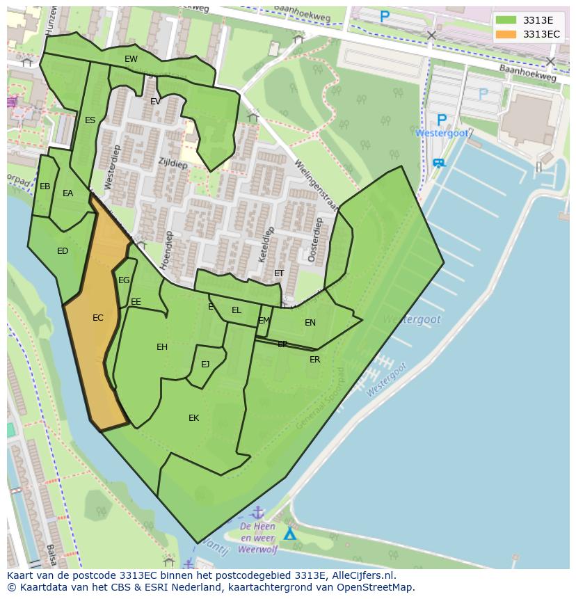 Afbeelding van het postcodegebied 3313 EC op de kaart.