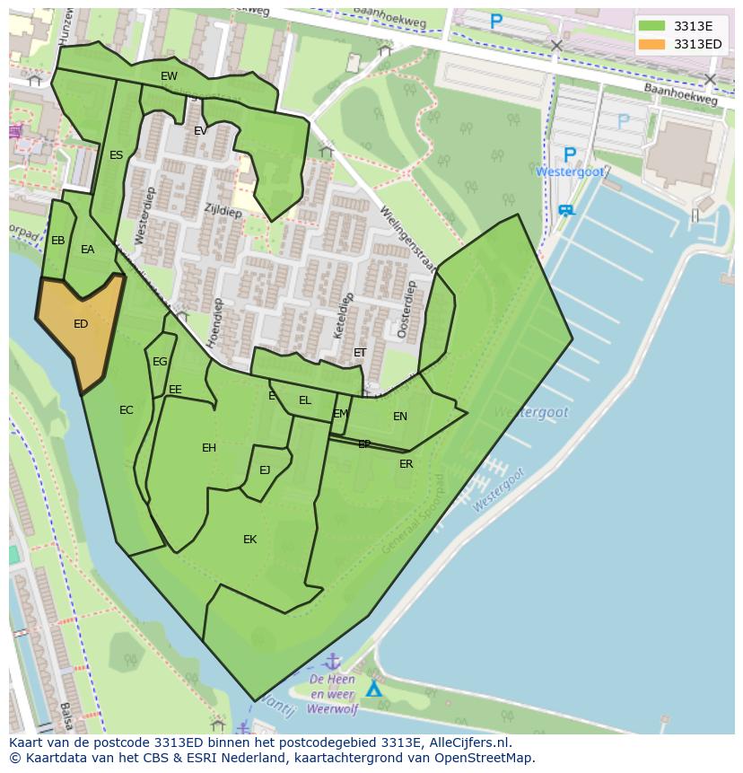 Afbeelding van het postcodegebied 3313 ED op de kaart.