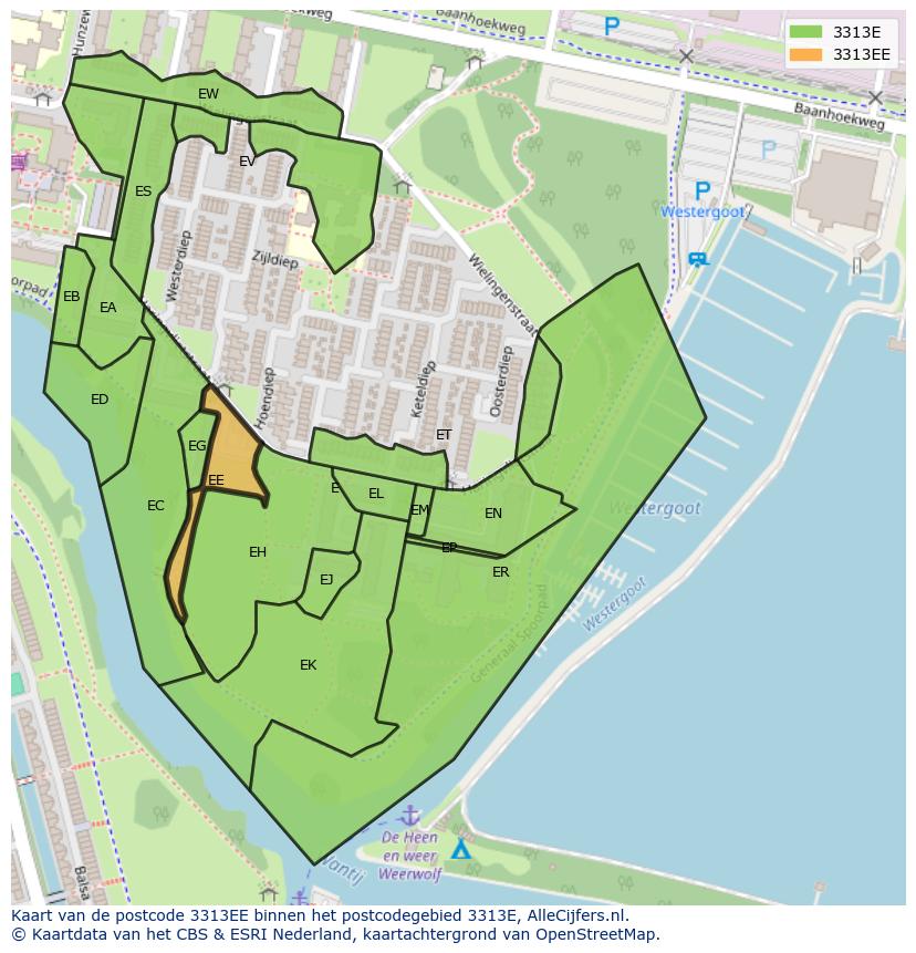 Afbeelding van het postcodegebied 3313 EE op de kaart.
