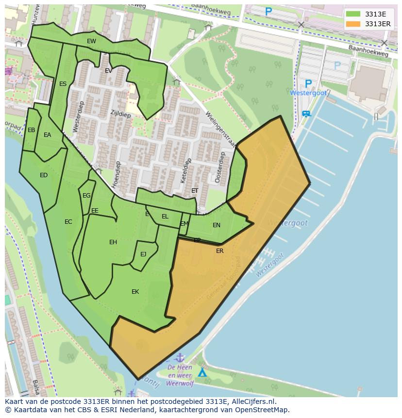 Afbeelding van het postcodegebied 3313 ER op de kaart.