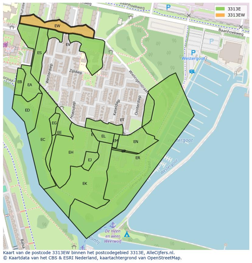 Afbeelding van het postcodegebied 3313 EW op de kaart.