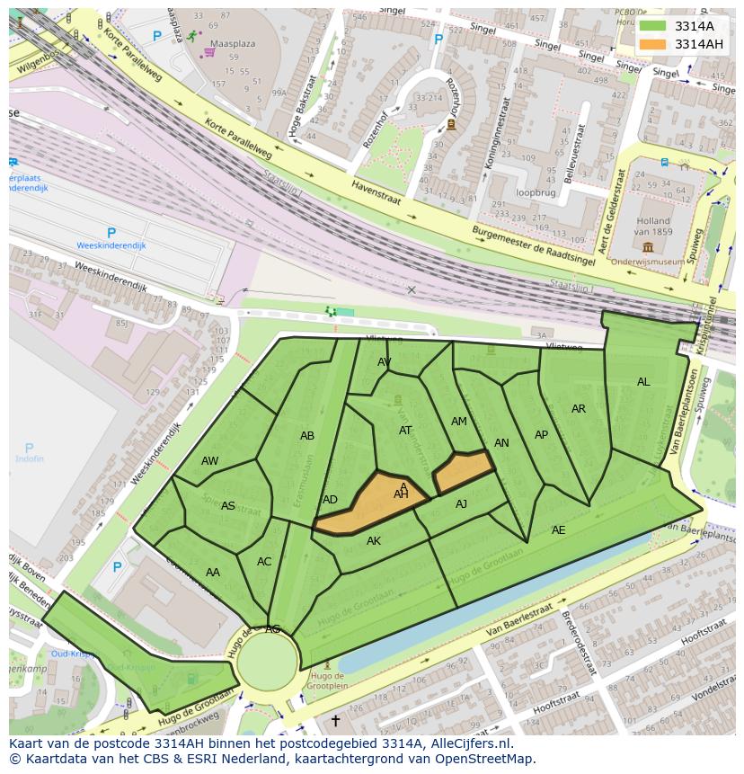 Afbeelding van het postcodegebied 3314 AH op de kaart.