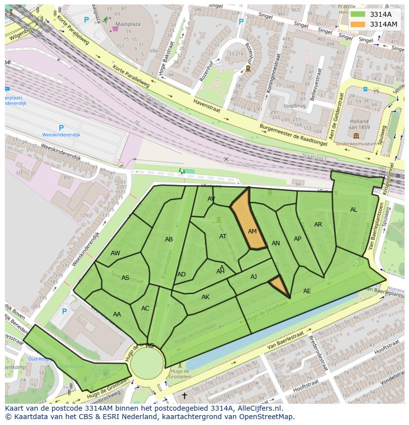 Afbeelding van het postcodegebied 3314 AM op de kaart.