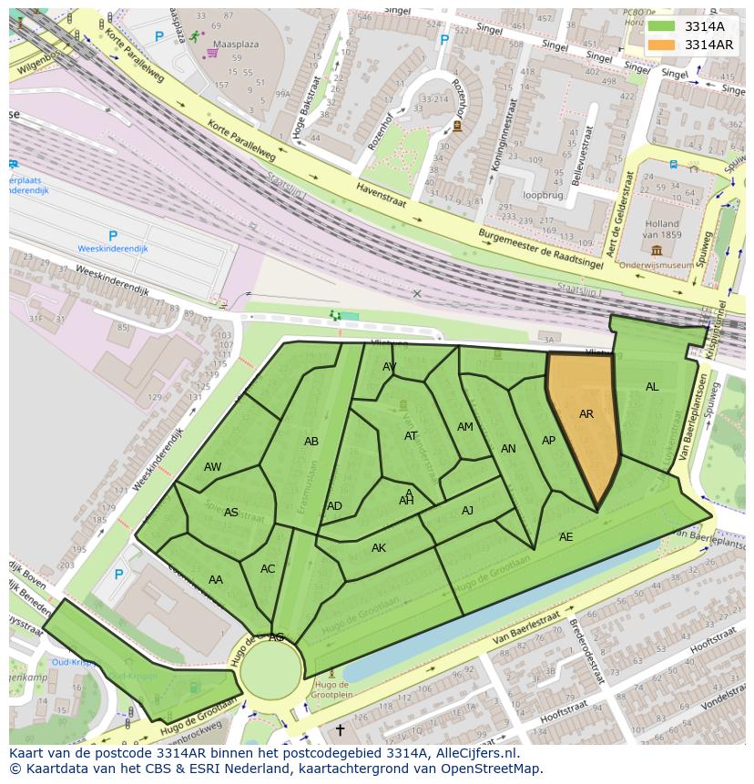 Afbeelding van het postcodegebied 3314 AR op de kaart.