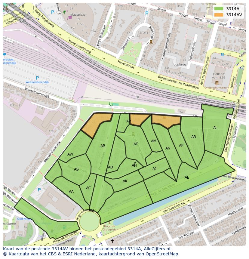 Afbeelding van het postcodegebied 3314 AV op de kaart.