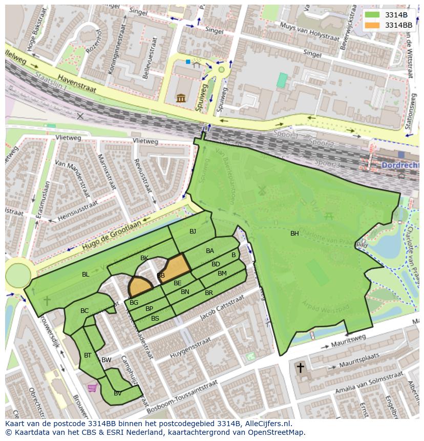 Afbeelding van het postcodegebied 3314 BB op de kaart.