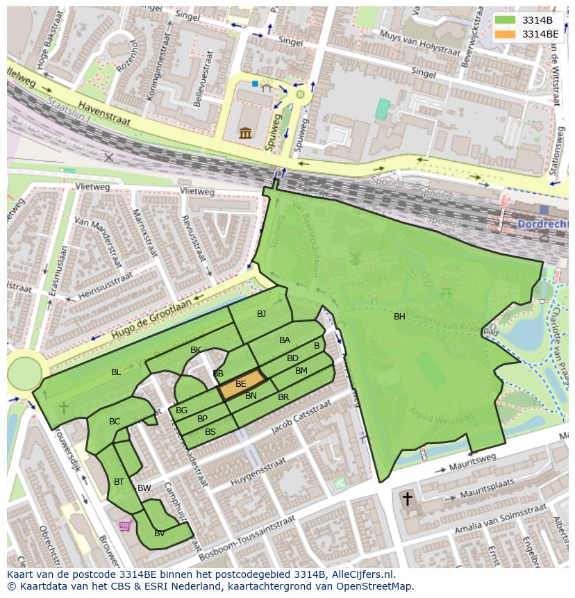 Afbeelding van het postcodegebied 3314 BE op de kaart.