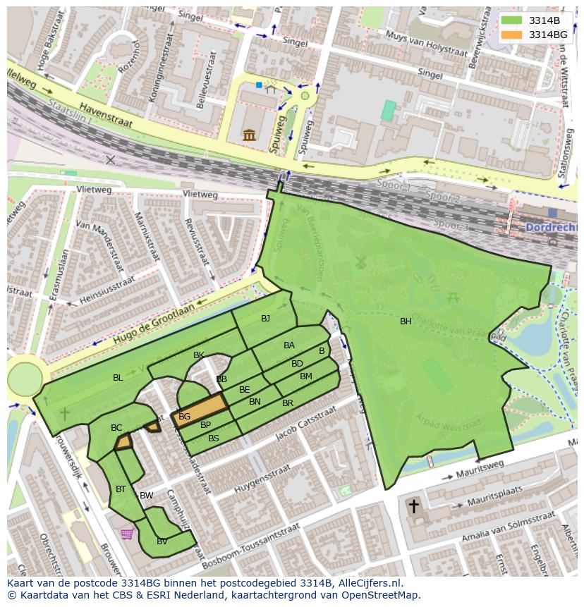 Afbeelding van het postcodegebied 3314 BG op de kaart.