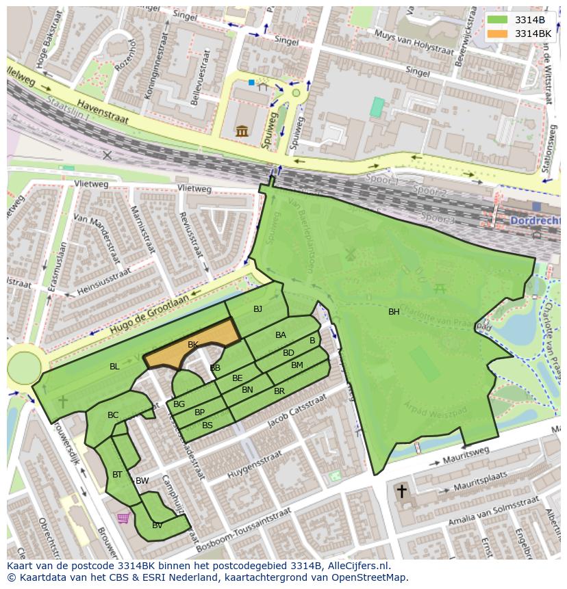 Afbeelding van het postcodegebied 3314 BK op de kaart.