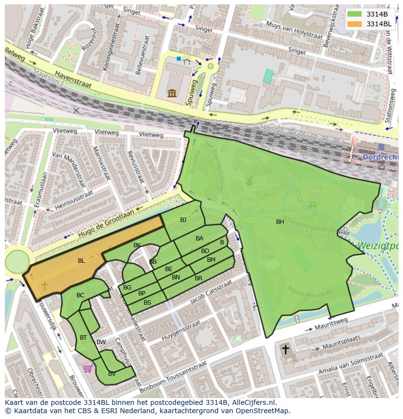 Afbeelding van het postcodegebied 3314 BL op de kaart.