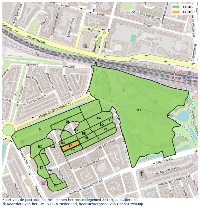 Afbeelding van het postcodegebied 3314 BP op de kaart.