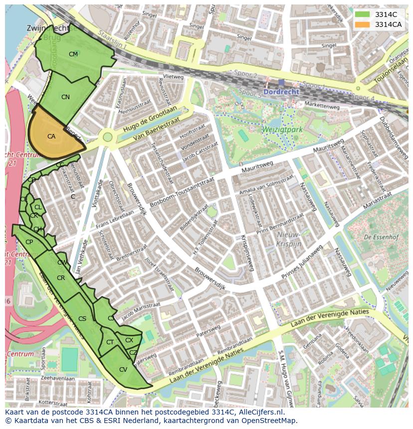Afbeelding van het postcodegebied 3314 CA op de kaart.